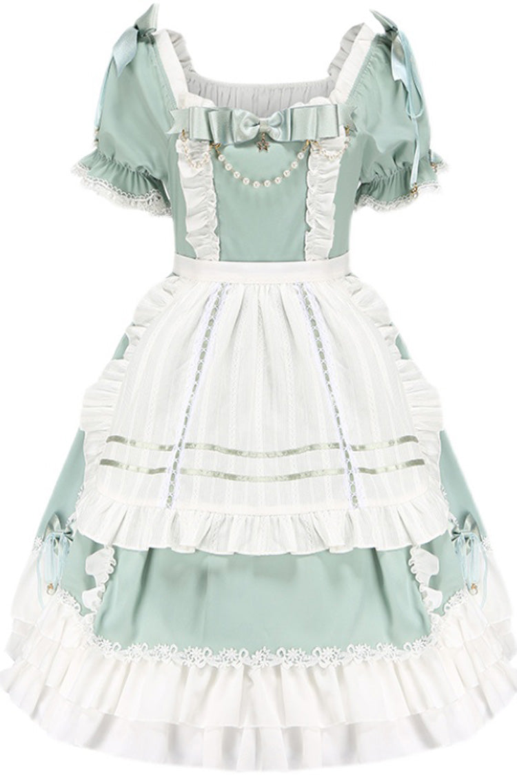 White-Green Sweet Lolita Short Sleeve Ruffle Hanayome Bowknot Dress