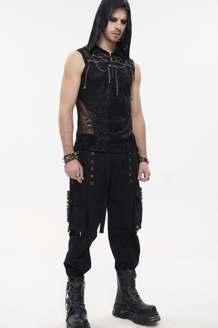 Multi-Pocket Chain-Adorned Cargo Pants for Men