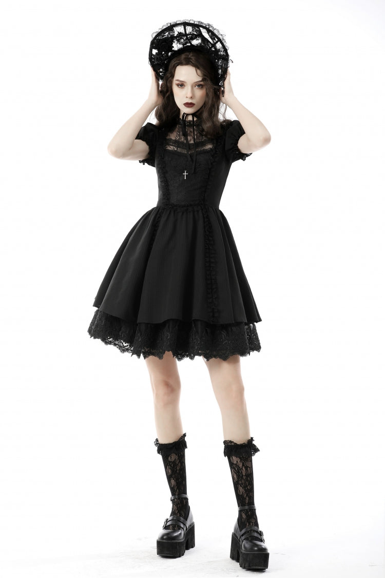 Lolita Doll Dress with Tulle and Puff Sleeves