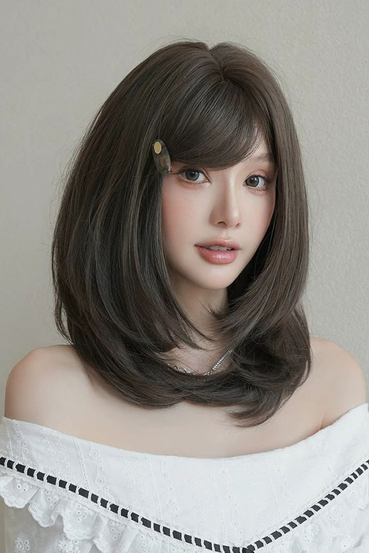 Side-Swept Bangs Multi-Layered Lolita Wig - Shoulder Length Brown