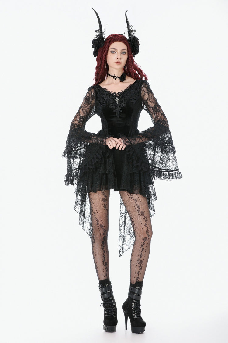 Gothic Dress with Trumpet Sleeves and Lace Up