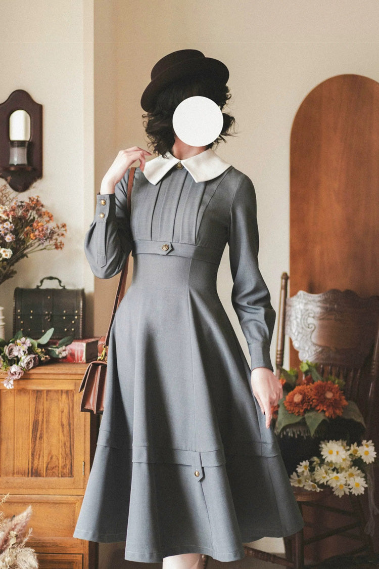 Ash Lapel-Collar Long-Sleeve Classic Elegant Lolita Gown