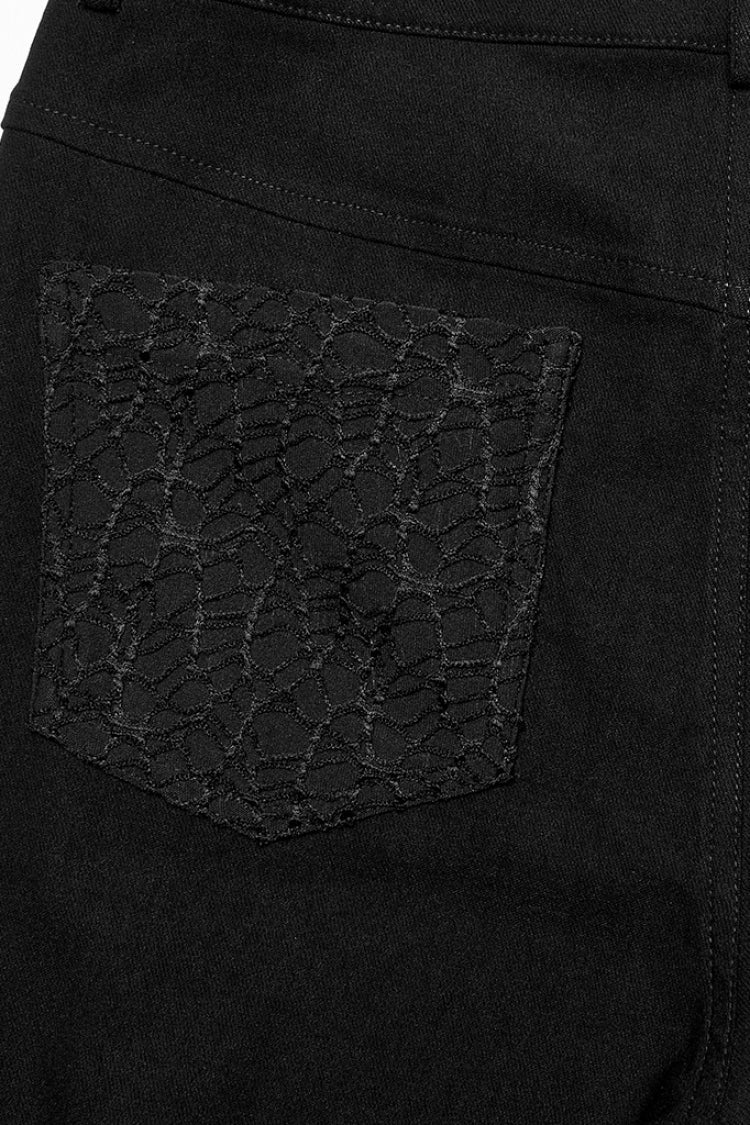 Gothic Leggings with Mesh Panels, Buckle Straps & Stitched Cutout Design