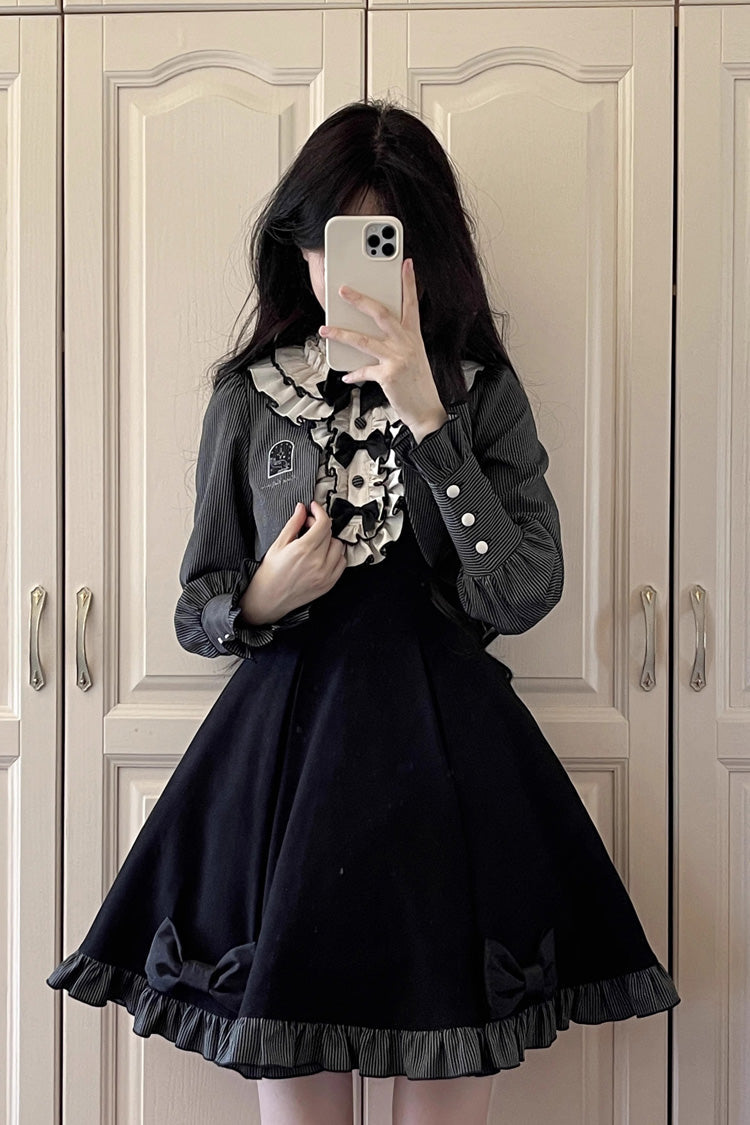Black Sweet Elegant Lolita Long Sleeve Bowknot Stitching Two-Piece Dress