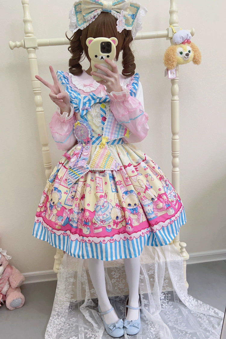 Bunny Pastry Chef Print Bowknot Gothic Japanese Lolita JSK