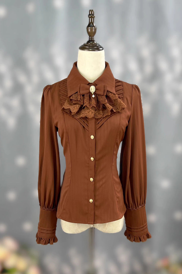 Enchanted Dreamland Lapel Collar Long Sleeve Ruffled Lace Fitted Elegant Lolita Blouse in Six Colors
