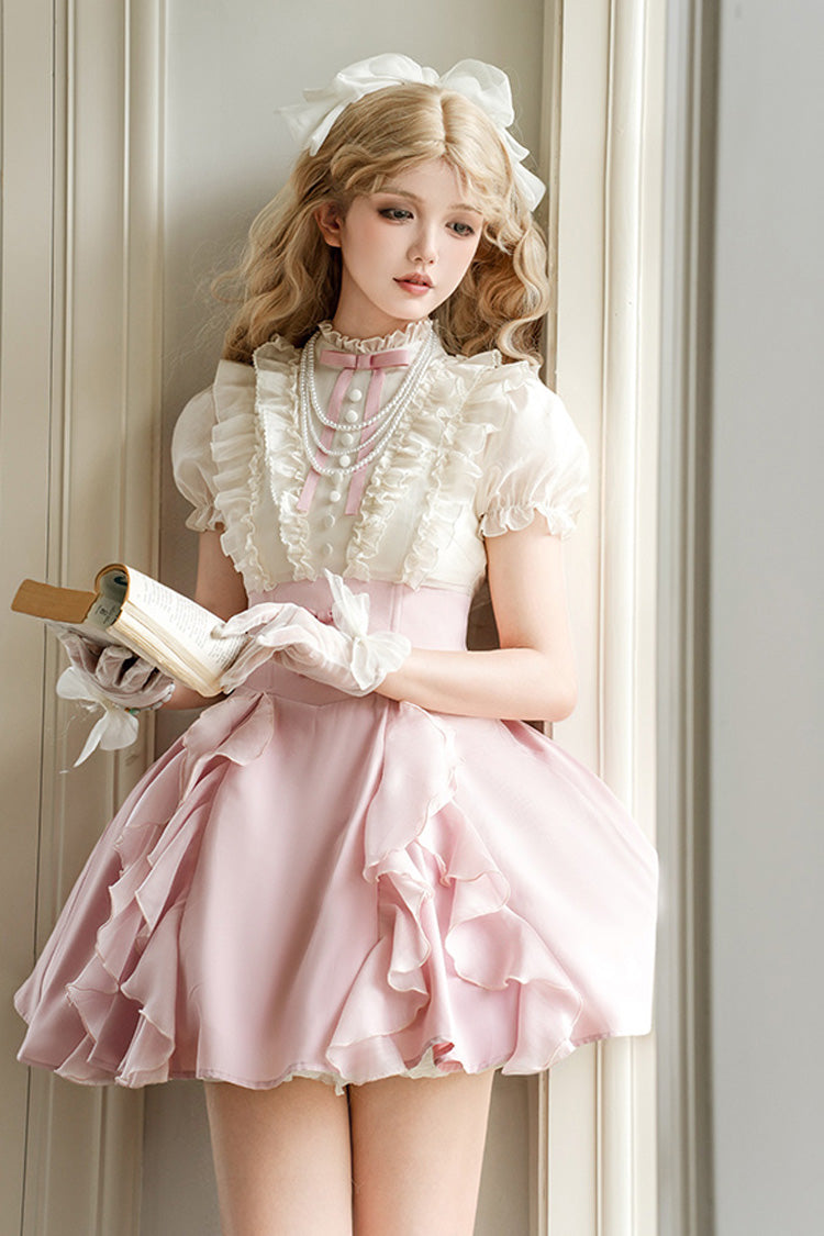 Miss Lola Stand Collar Lolita Dress with Ruffled Short Sleeves