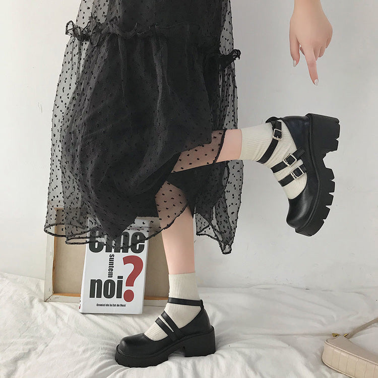 Obsidian Shiny Buckle Platform Lolita Footwear