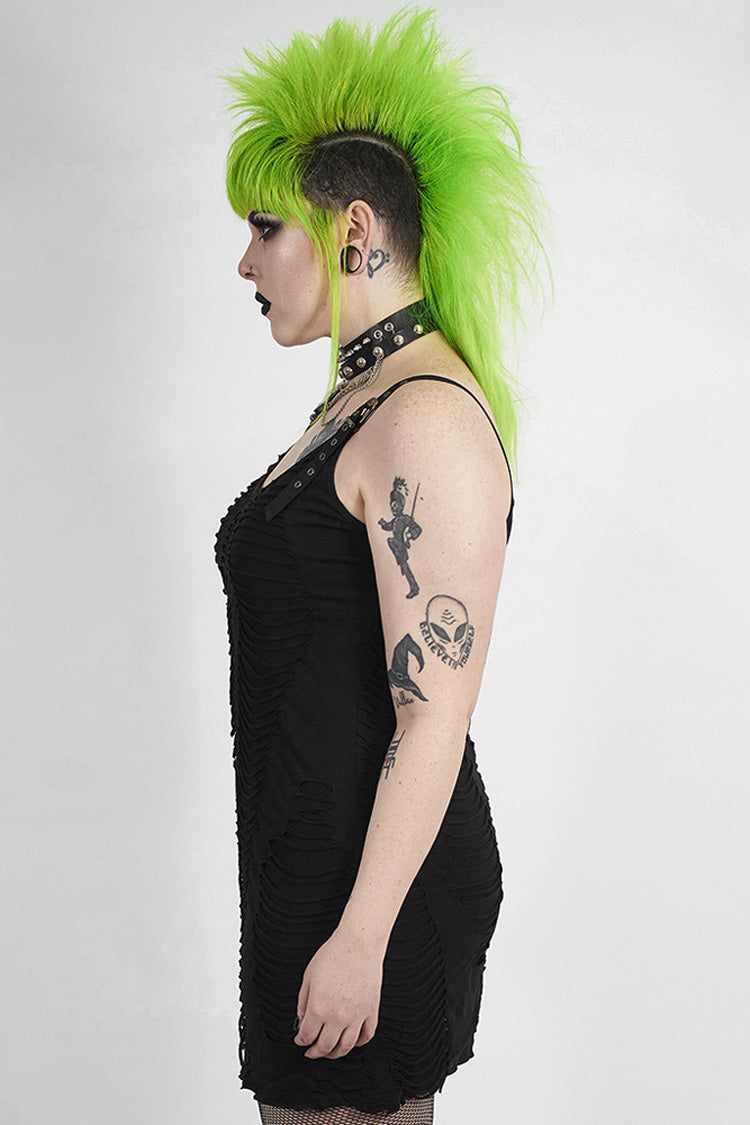Onyx Grommet Strap Knit Plus-Size Punk Slip Dress for Women