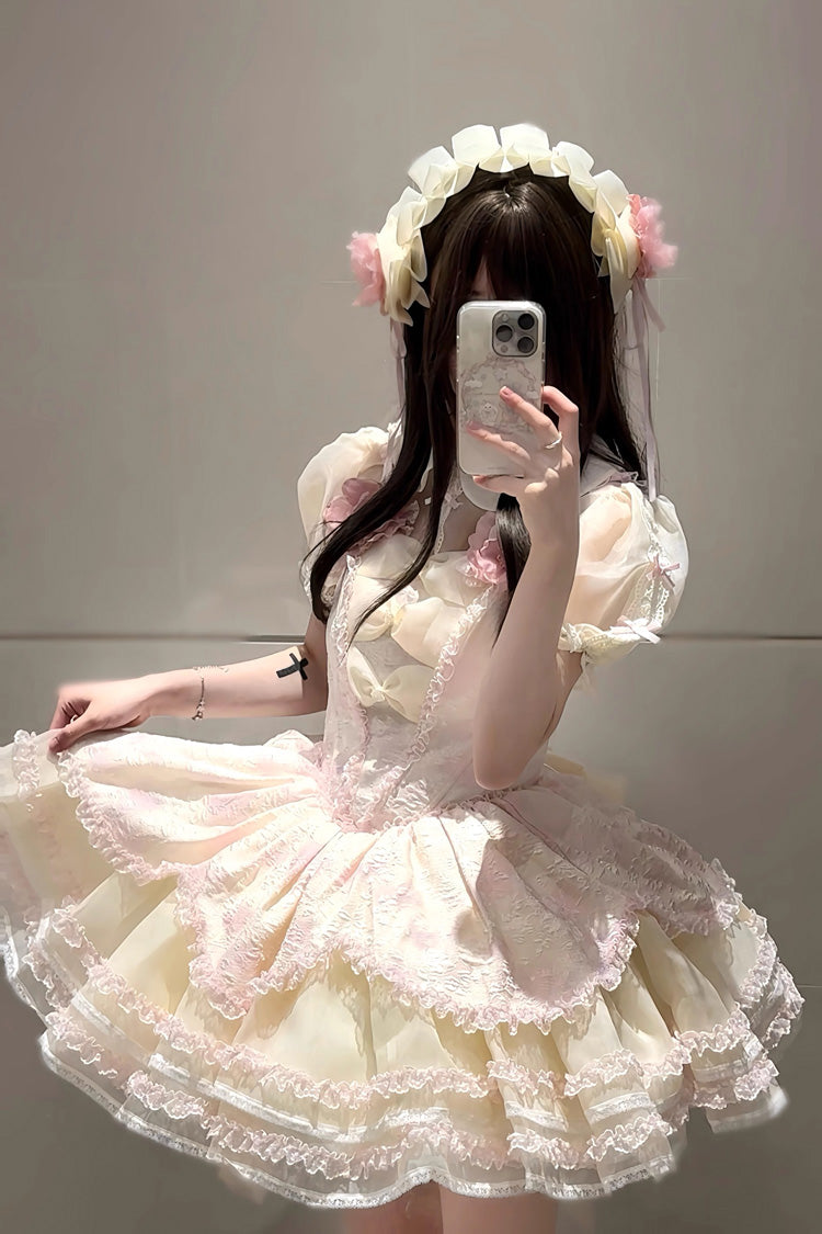 Pink Jasmine Ruffled Bowknot Lace Sweet Elegant Princess Lolita Dress