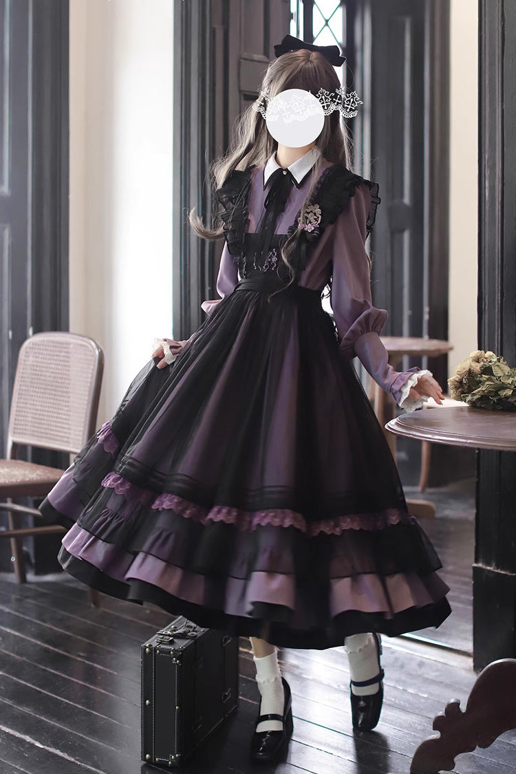 Noir Double Layer Ruffle Embroidered Bow Mesh Sweet JSK - Witch Academy