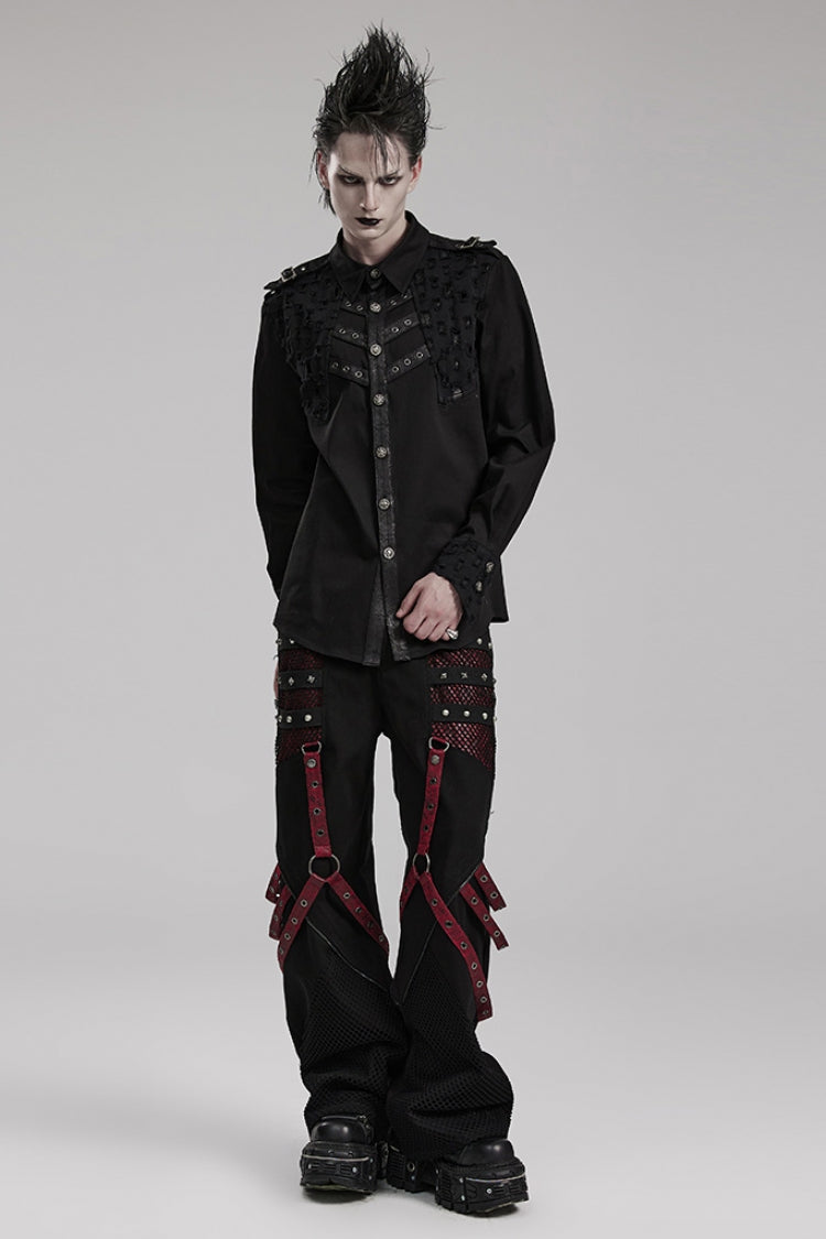 Steampunk Men's Pants with Rivets and Mesh - Cracked Leather - Two Shades