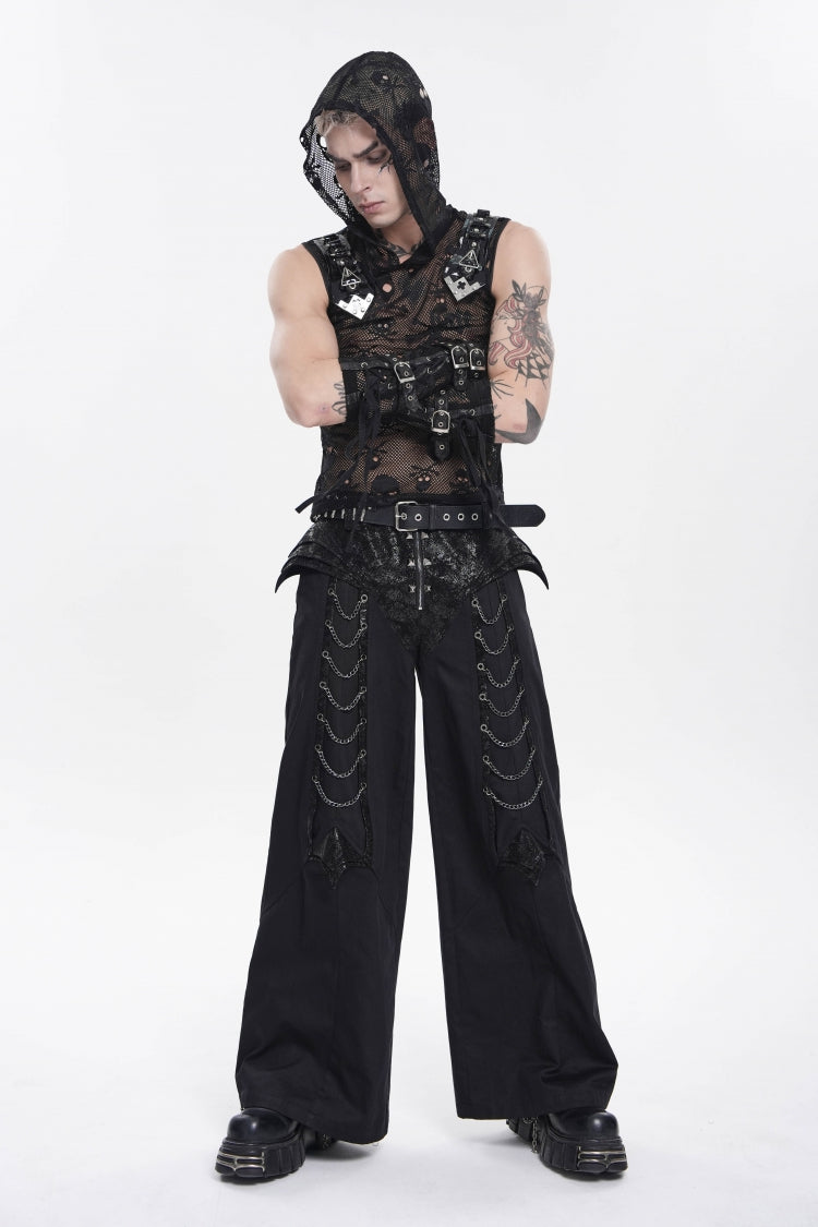 Noir Punk Trousers with Studs and Chain Details