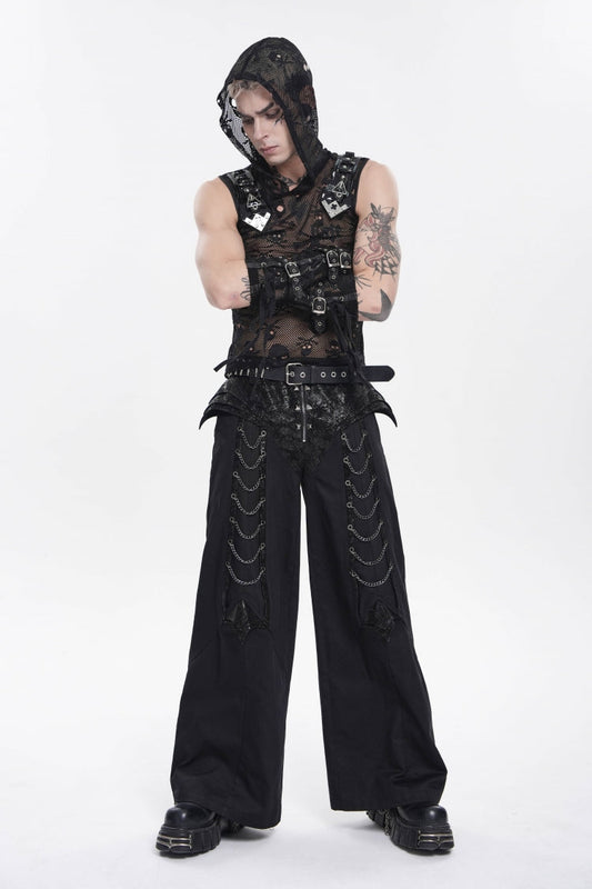 Noir Punk Trousers with Studs and Chain Details
