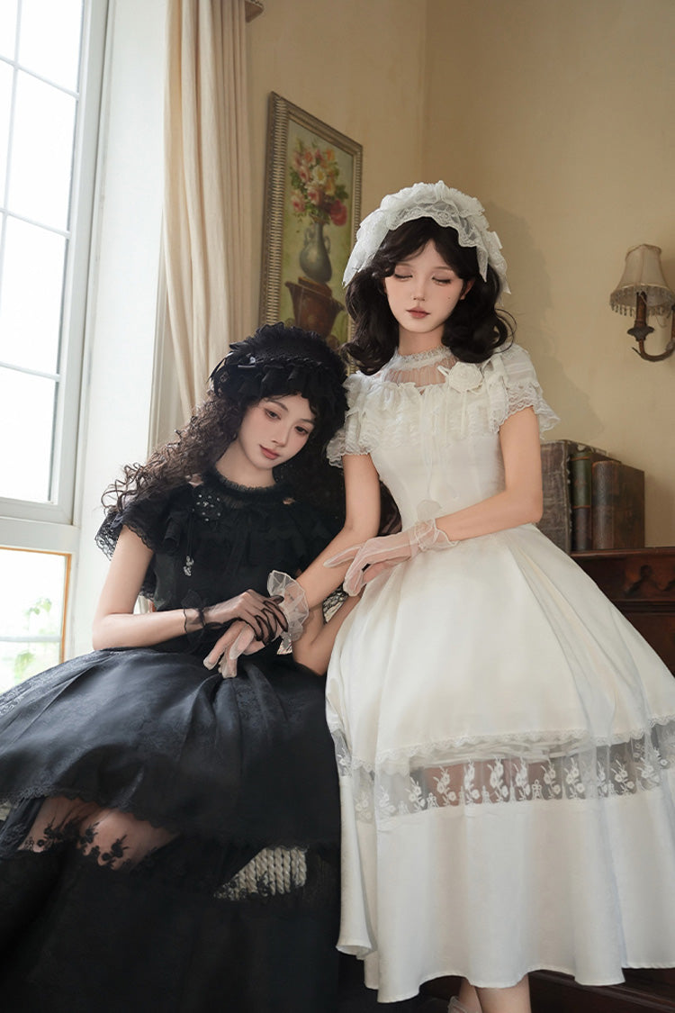 Snow Off Shoulder Halterneck Printed Ruffle Gothic Elegant Dress - Flowers in the Mist
