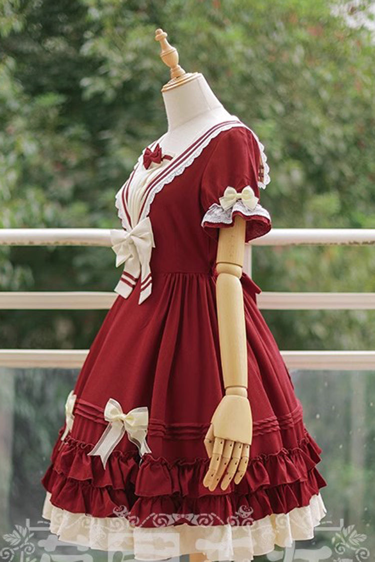 Rhine River Navy Style Short-Sleeved Bowknot Sweet Dress