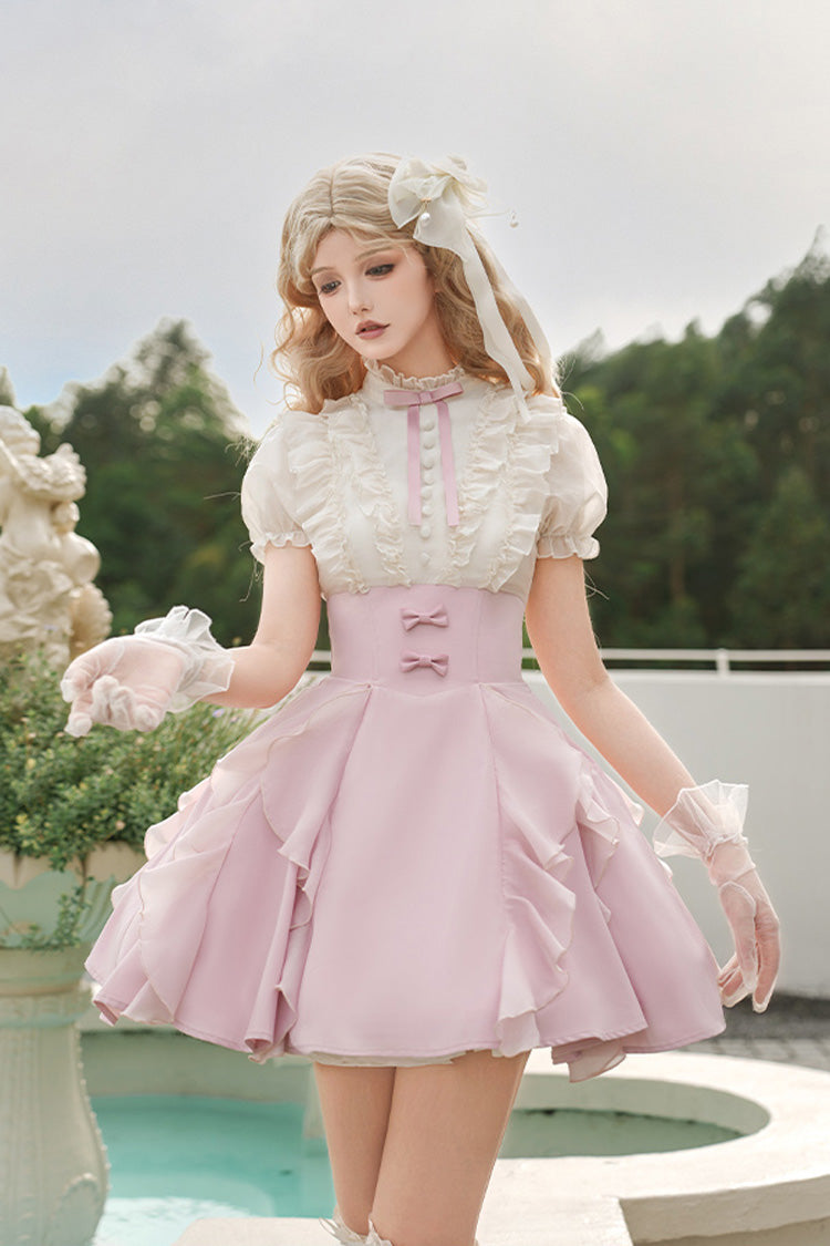 Miss Lola Stand Collar Lolita Dress with Ruffled Short Sleeves