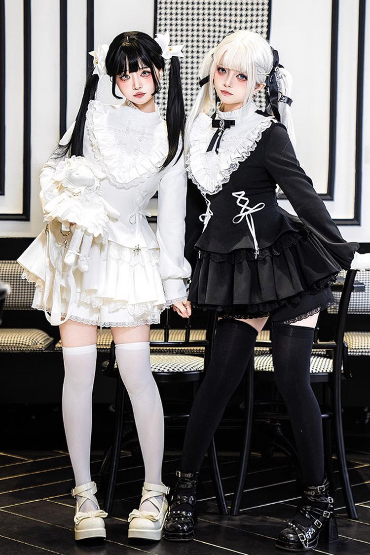 Ivory Ruffled Lace-Up Dapper Sweet Jumper