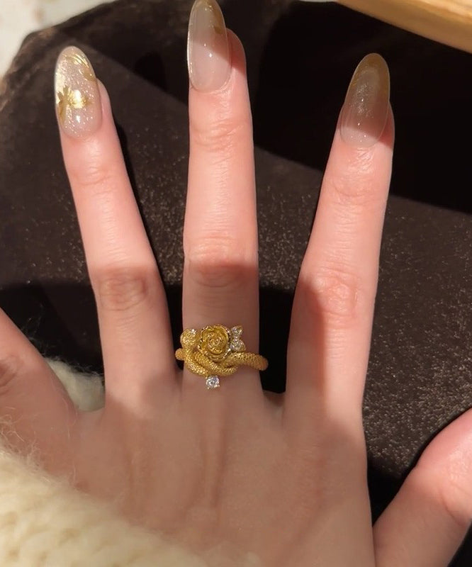 Snake Gold Antique Floral Zircon Set Rings Piece Two