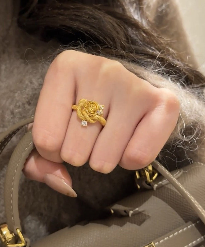 Snake Gold Antique Floral Zircon Set Rings Piece Two