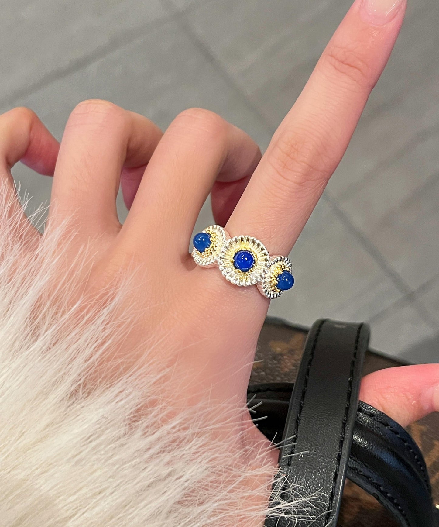 Rings Alloy Chalcedony Little Daisy Zircon Blue Art