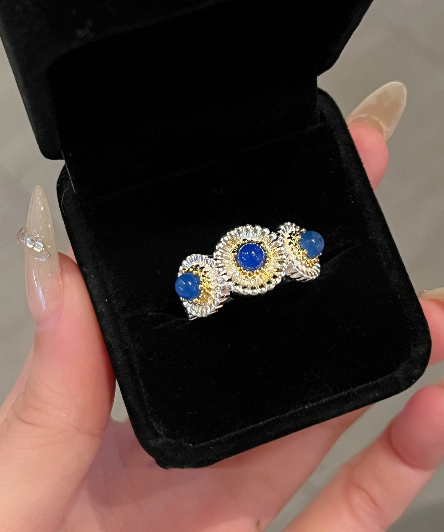 Rings Alloy Chalcedony Little Daisy Zircon Blue Art