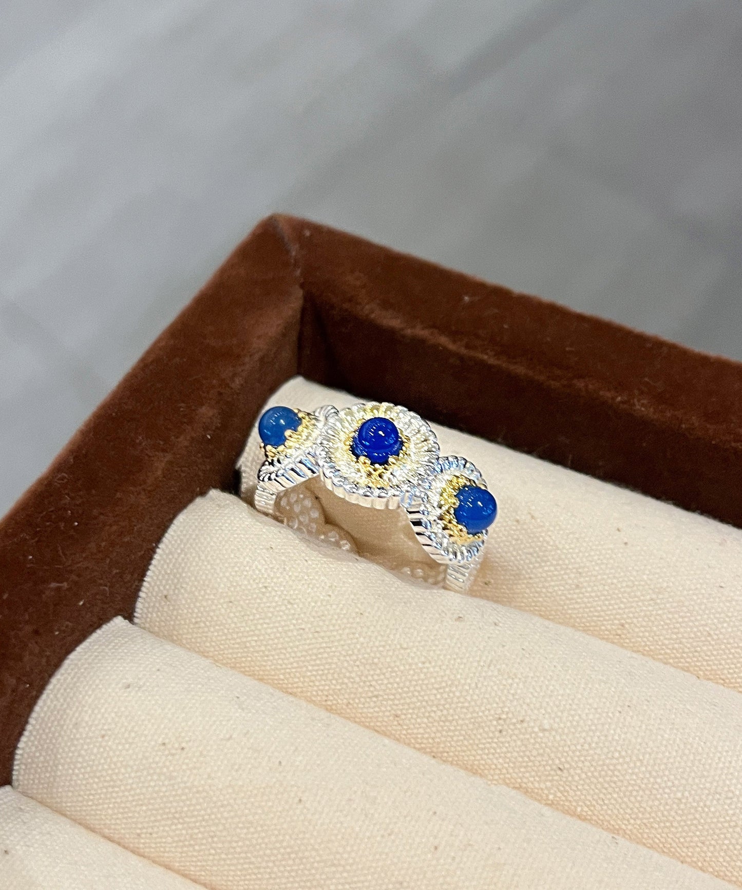 Rings Alloy Chalcedony Little Daisy Zircon Blue Art