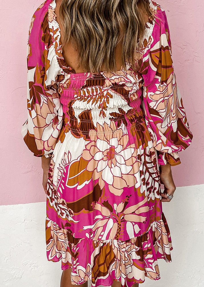 Rose Wrinkled Square Fall Collar Mid Dress Beautiful