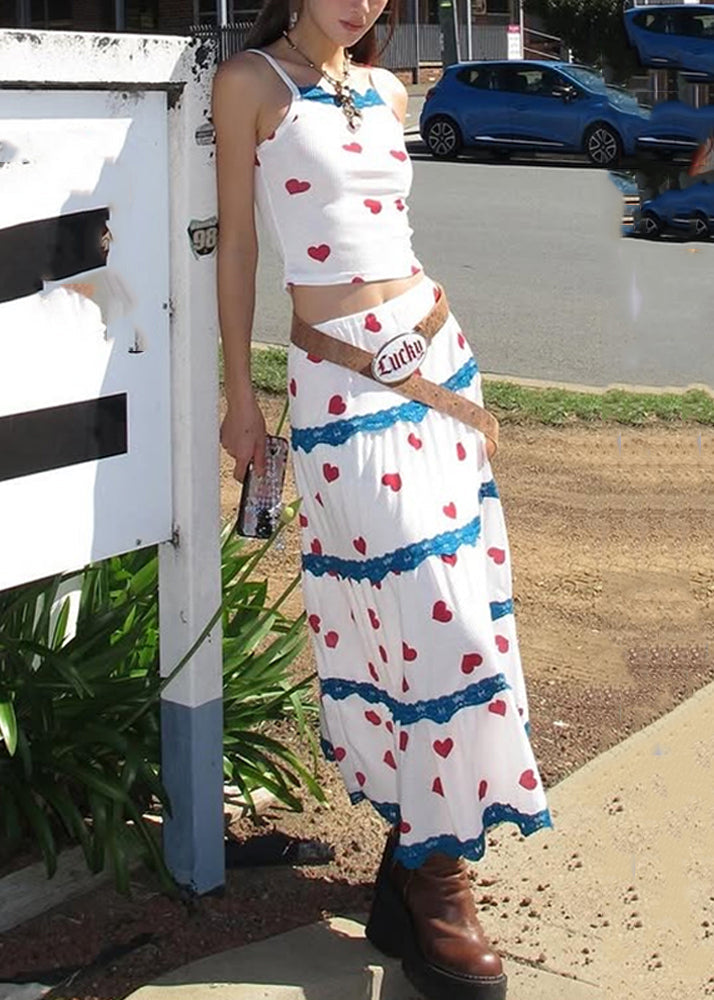 Summer White Vest Maxi Beautiful Two Print And Skirts Set Pieces