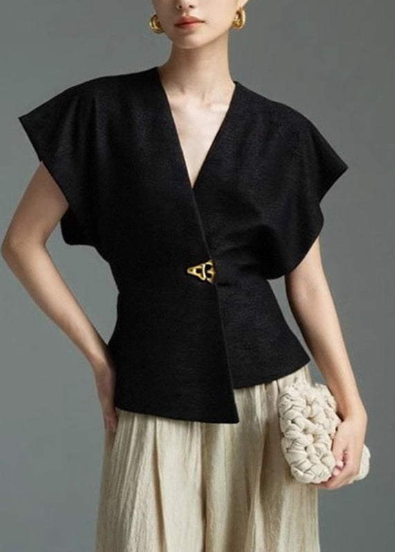 Asymmetrical Shirt Sleeveless Solid Black