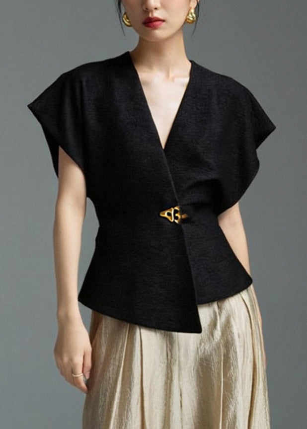 Asymmetrical Shirt Sleeveless Solid Black