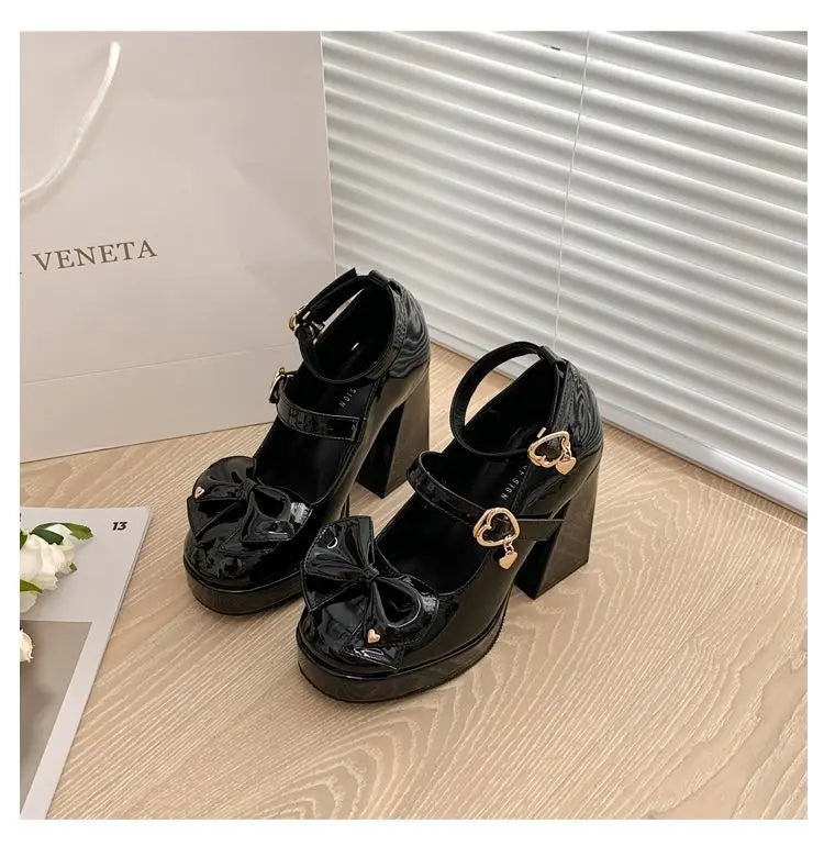 Kawaii Aesthetic Y2K Cute Fairy Black Vintage Leather Lolita Shoes MK Kawaii Store