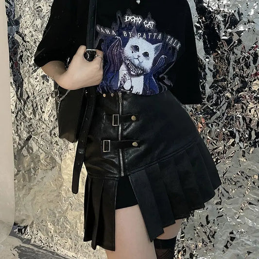 Jupe ceintures Punk Cool noir blanc ON828