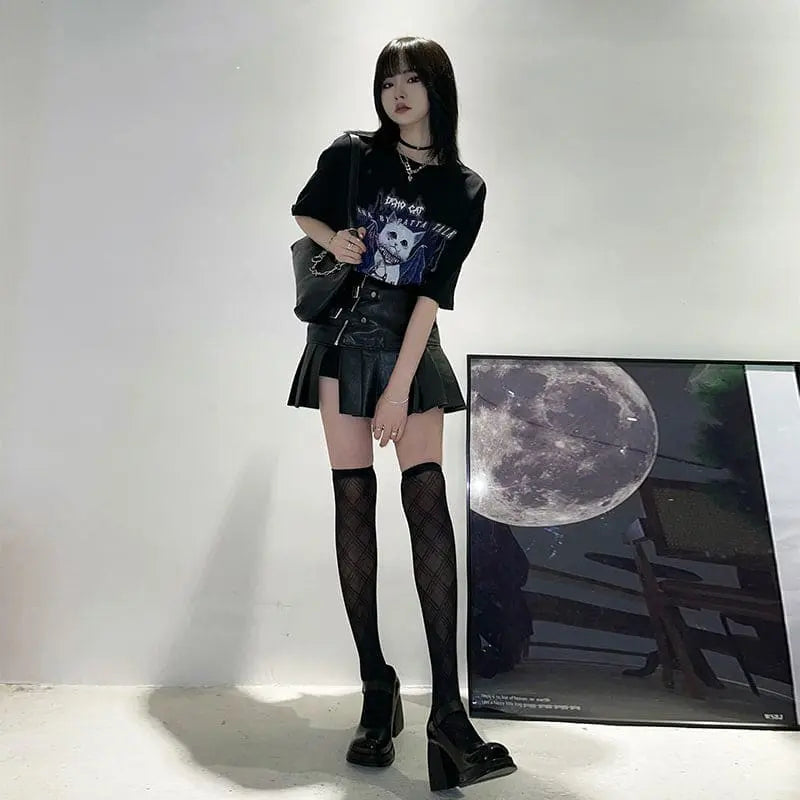 Jupe ceintures Punk Cool noir blanc ON828