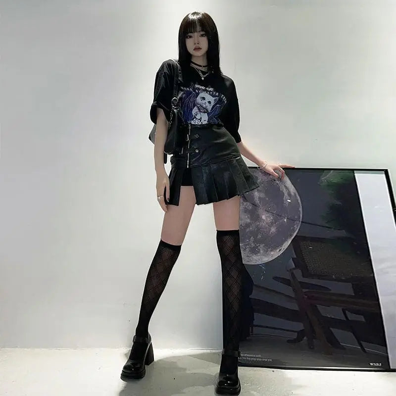 Jupe ceintures Punk Cool noir blanc ON828