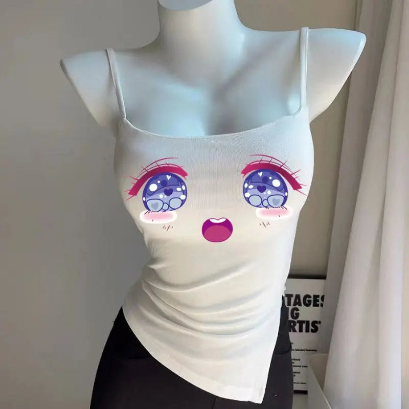 Kawaii Aesthetic Y2K Cute Fairy Bling Eyes Crop Top spreepickyshop