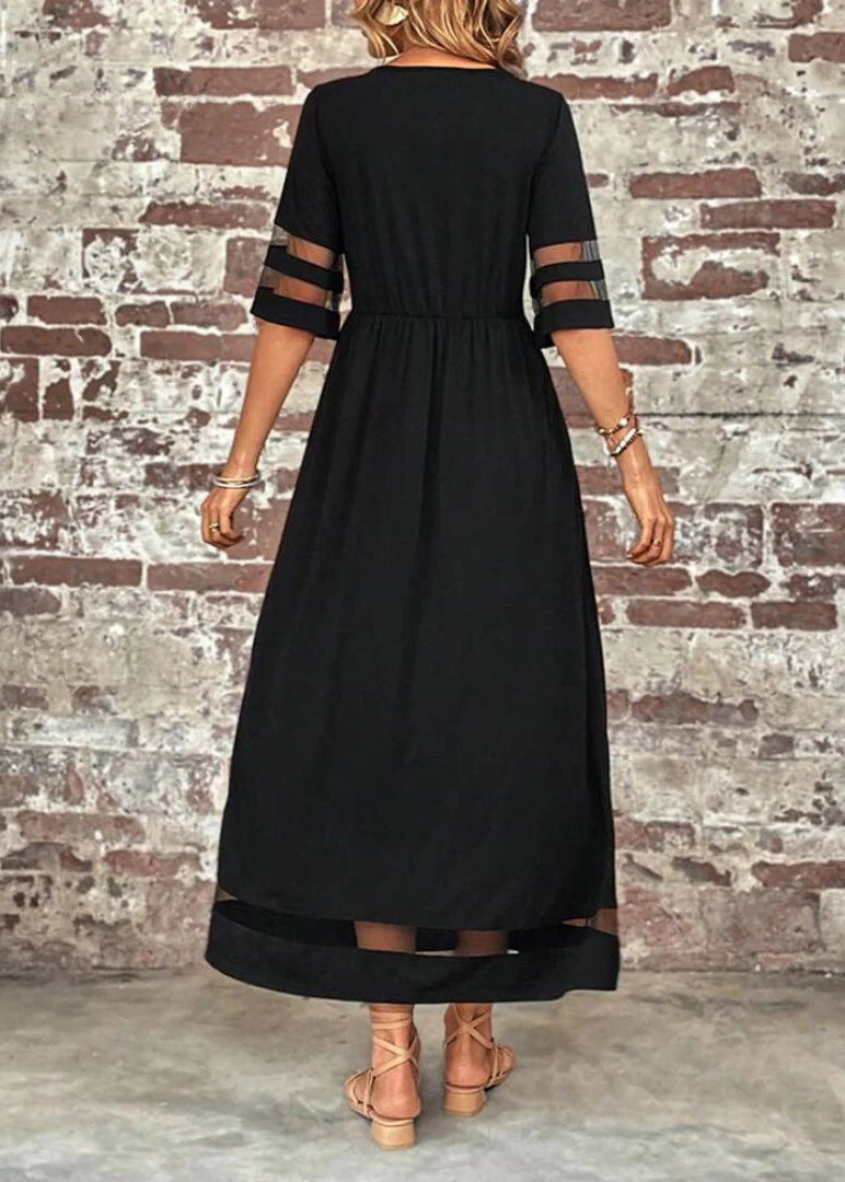 Bohemian Long Black Tulle Patchwork Dress Summer O-Neck