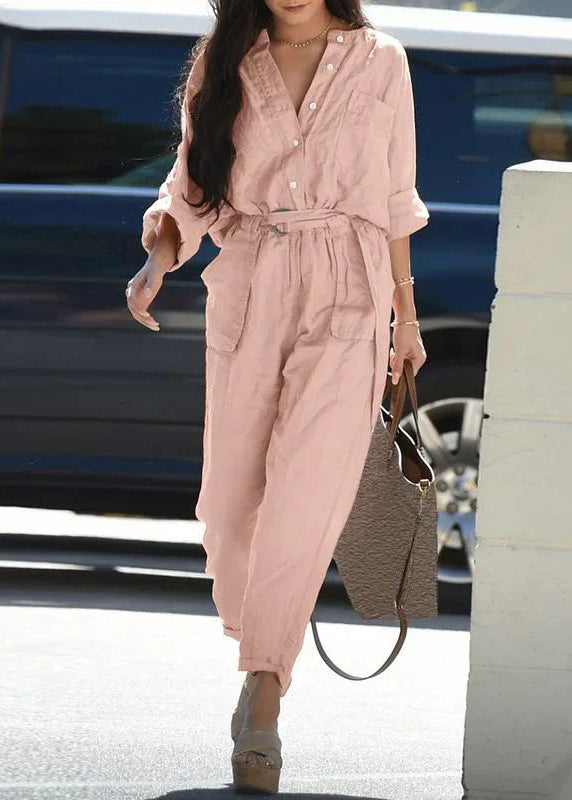 Collar Fall Pink Pockets Pan Bohemian Jumpsuit Tunic Peter