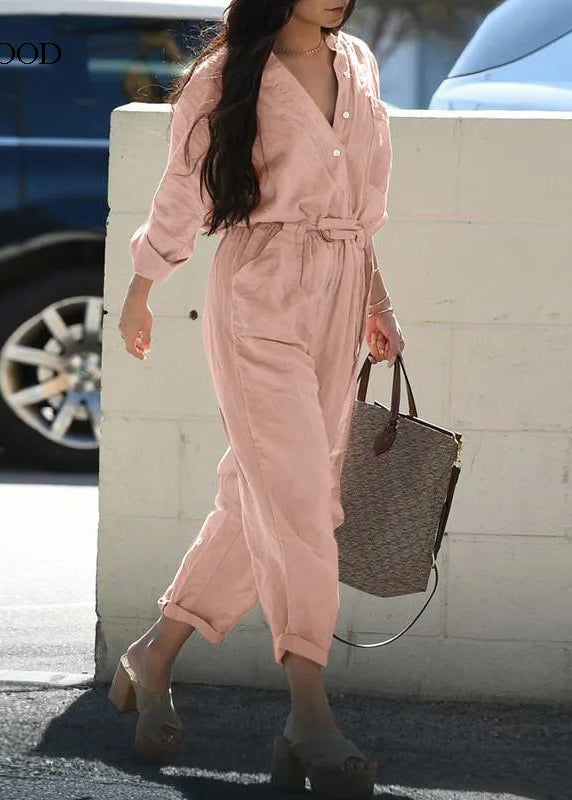 Collar Fall Pink Pockets Pan Bohemian Jumpsuit Tunic Peter