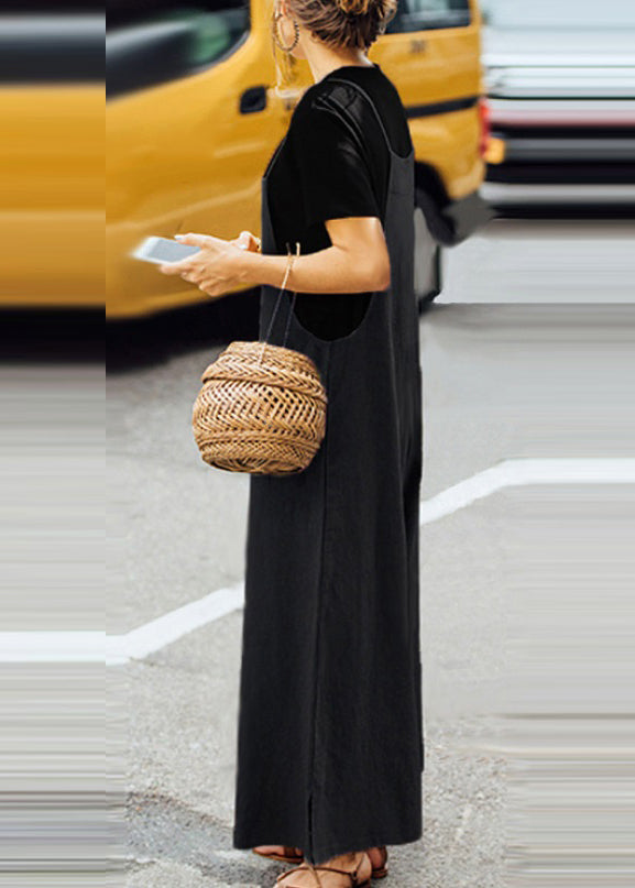 Army Jumpsuit Solid Sleeveless Green Neck Boho Slash