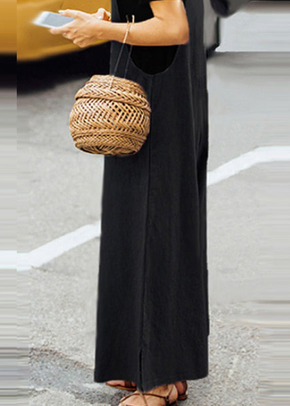 Army Jumpsuit Solid Sleeveless Green Neck Boho Slash