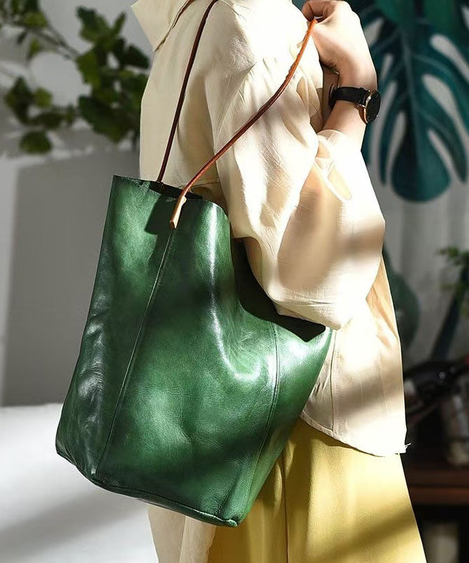 Capacity Large Bag Boho Green Leather Bucket