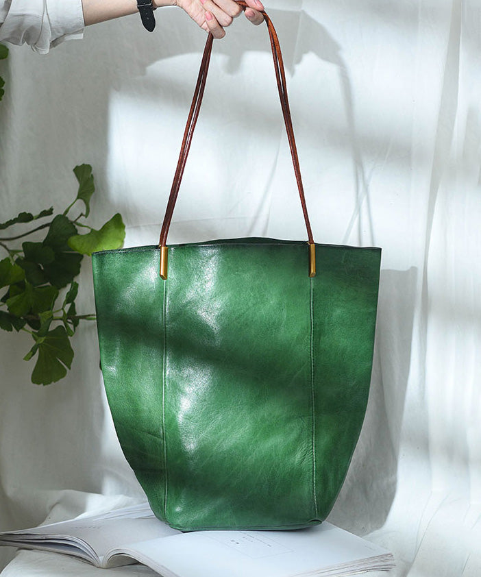 Capacity Large Bag Boho Green Leather Bucket