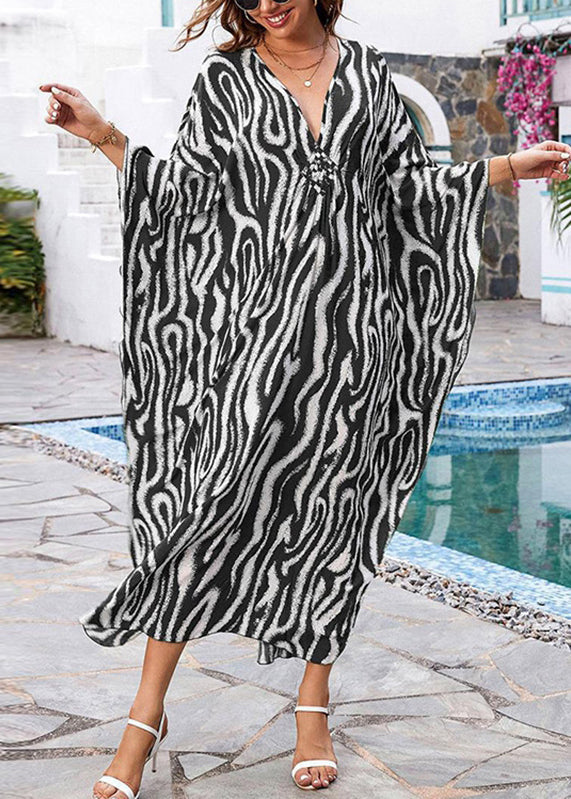 Print Boho Side Dresses Neck Grey Open Maxi Fall V