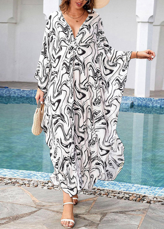 Print Boho Side Dresses Neck Grey Open Maxi Fall V