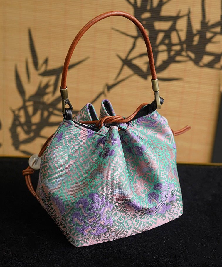 Bucket Drawstring Print Bag Boho Versatile Silk