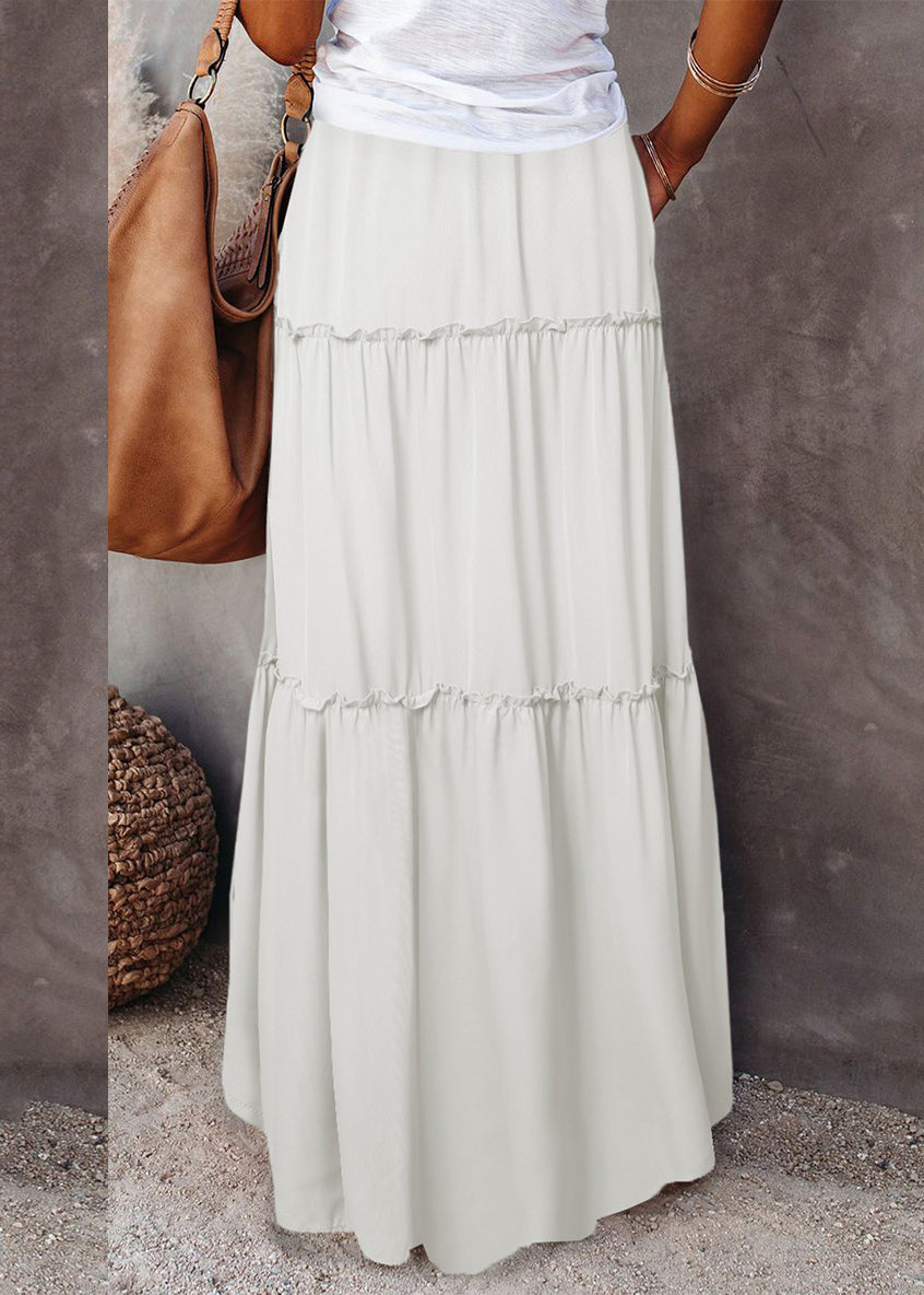 Skirts Maxi Summer Ruffled White Boho Elastic Waist Patchwork