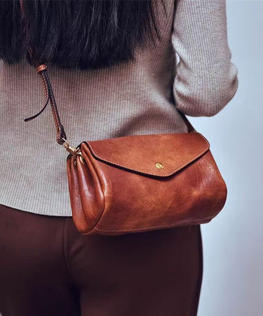 Durable Cross-body Solid Leather Khaki Bag Botique