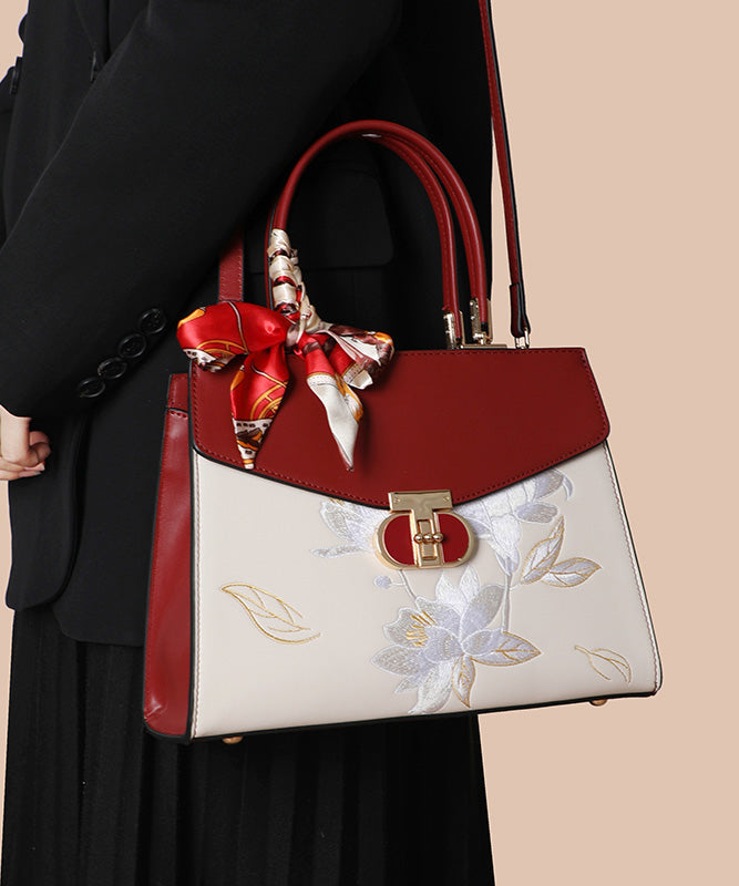 Boutique Bag Calf Colorblock Leather Tote Embroidery