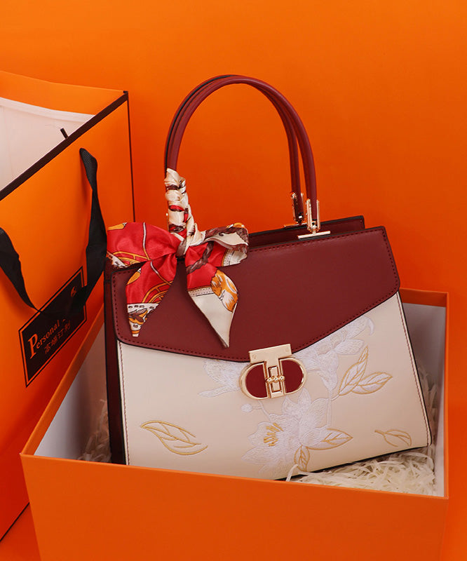 Boutique Bag Calf Colorblock Leather Tote Embroidery